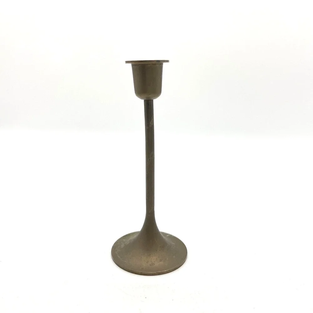 Vintage Slender Brass Taper Candlestick Holder‎ Trumpet Base MCM 6 inch